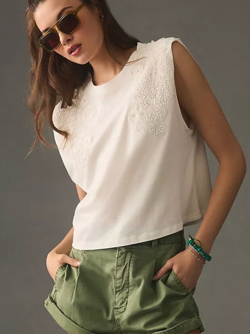 Anthropologie Women’s Lace-Detail Sleeveless Top Size XXS